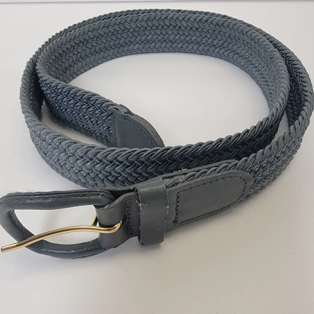 Blue Braided Woven Belt with Bonded Leather Buckle & End M (34-36)